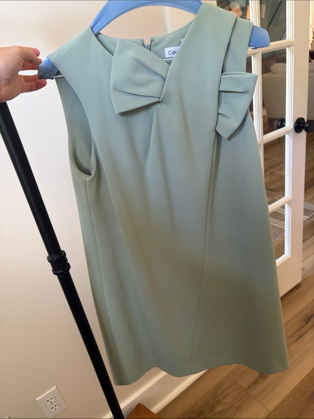 Calvin Klein Light Sage Bow-Detail Sleeveless Shift Dress
